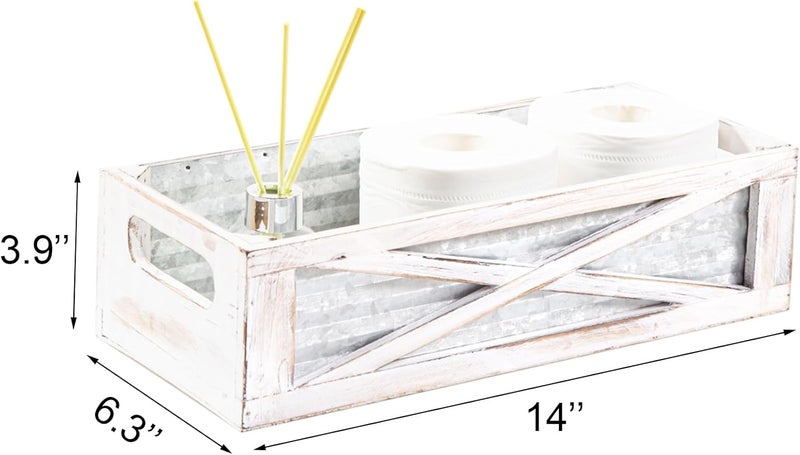 Venalys Wooden Toilet Tank Basket, Rustic Bathroom Decor Box, Farmhouse Toilet Paper Organizer Holder, Decorative Bathroom Storage Basket, Barn Door (Whitewash) - Image 5
